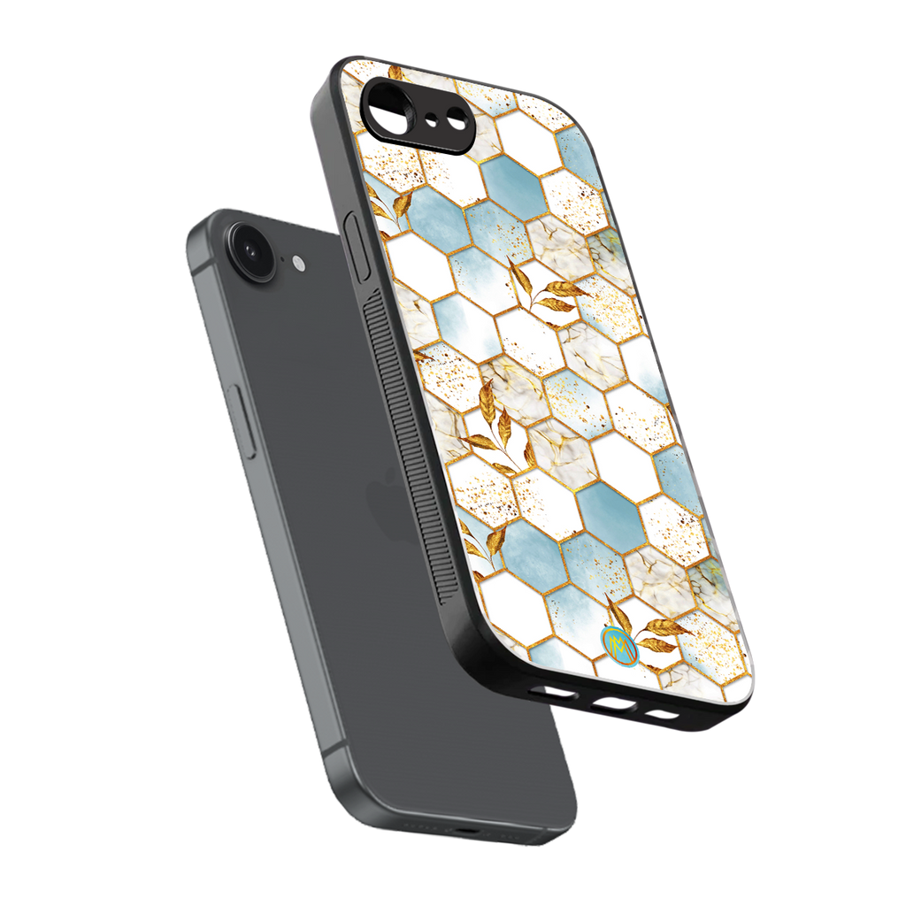 white marble tiles back phone cover | glass case for iphone 16e