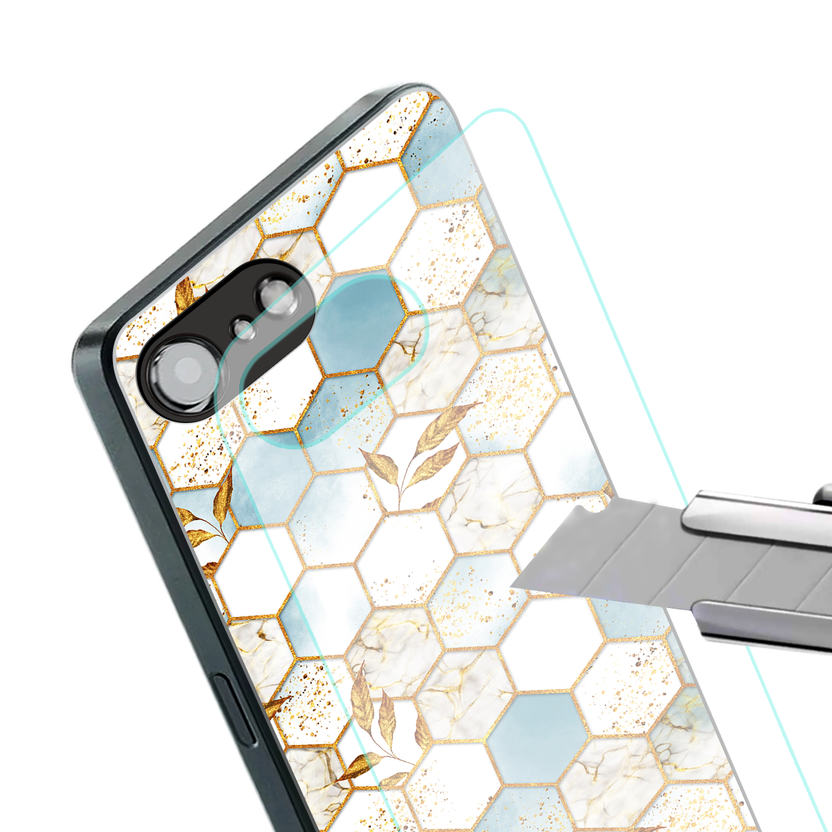 white marble tiles back phone cover | glass case for iphone 16e