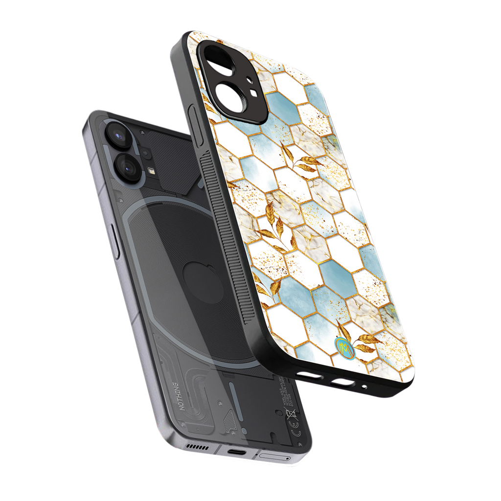 white marble tiles back phone cover | glass case for nothing phone 1
