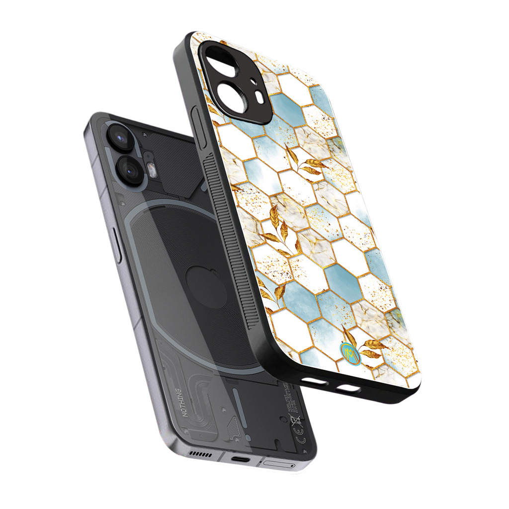 white marble tiles back phone cover | glass case for nothing phone 2