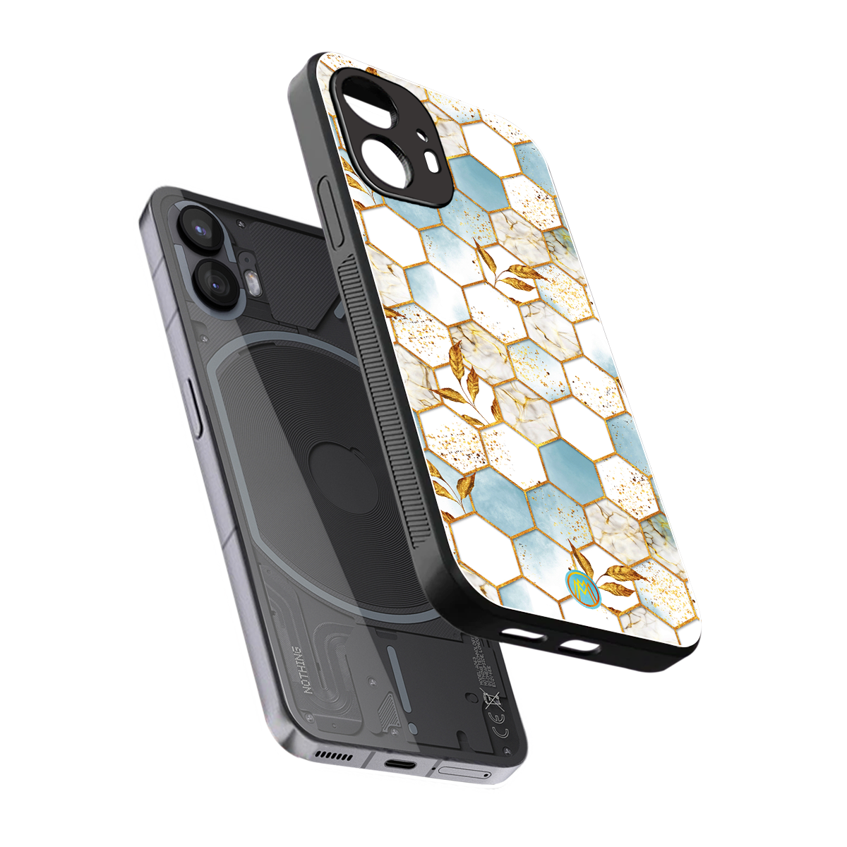 white marble tiles back phone cover | glass case for nothing phone 2