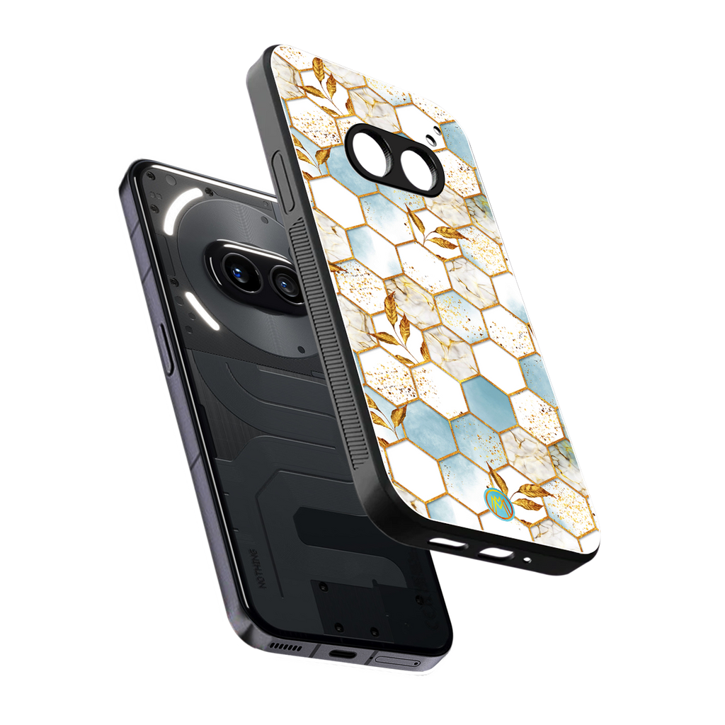 white marble tiles back phone cover | glass case for nothing phone 2a
