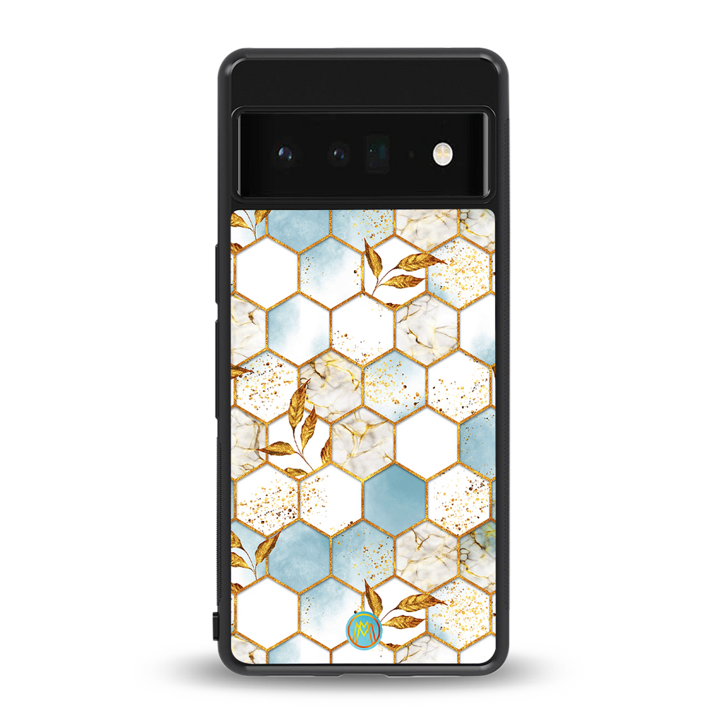white marble tiles back phone cover | glass case for google pixel 6 pro