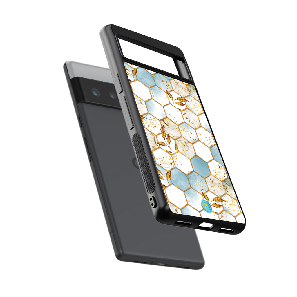 white marble tiles back phone cover | glass case for google pixel 6 pro