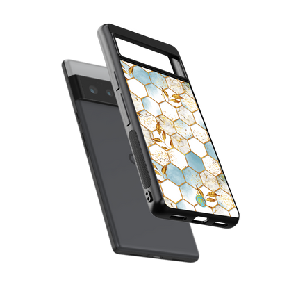 white marble tiles back phone cover | glass case for google pixel 6 pro