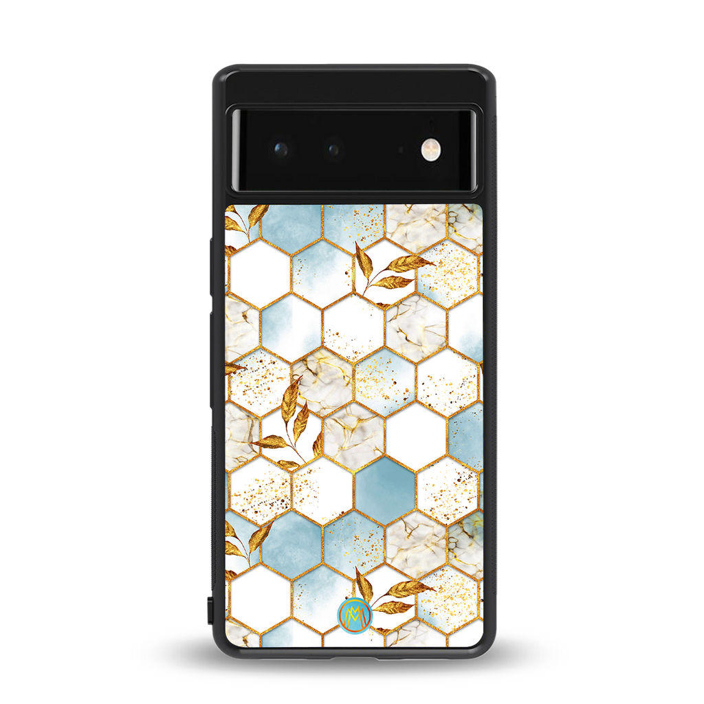 white marble tiles back phone cover | glass case for google pixel 6