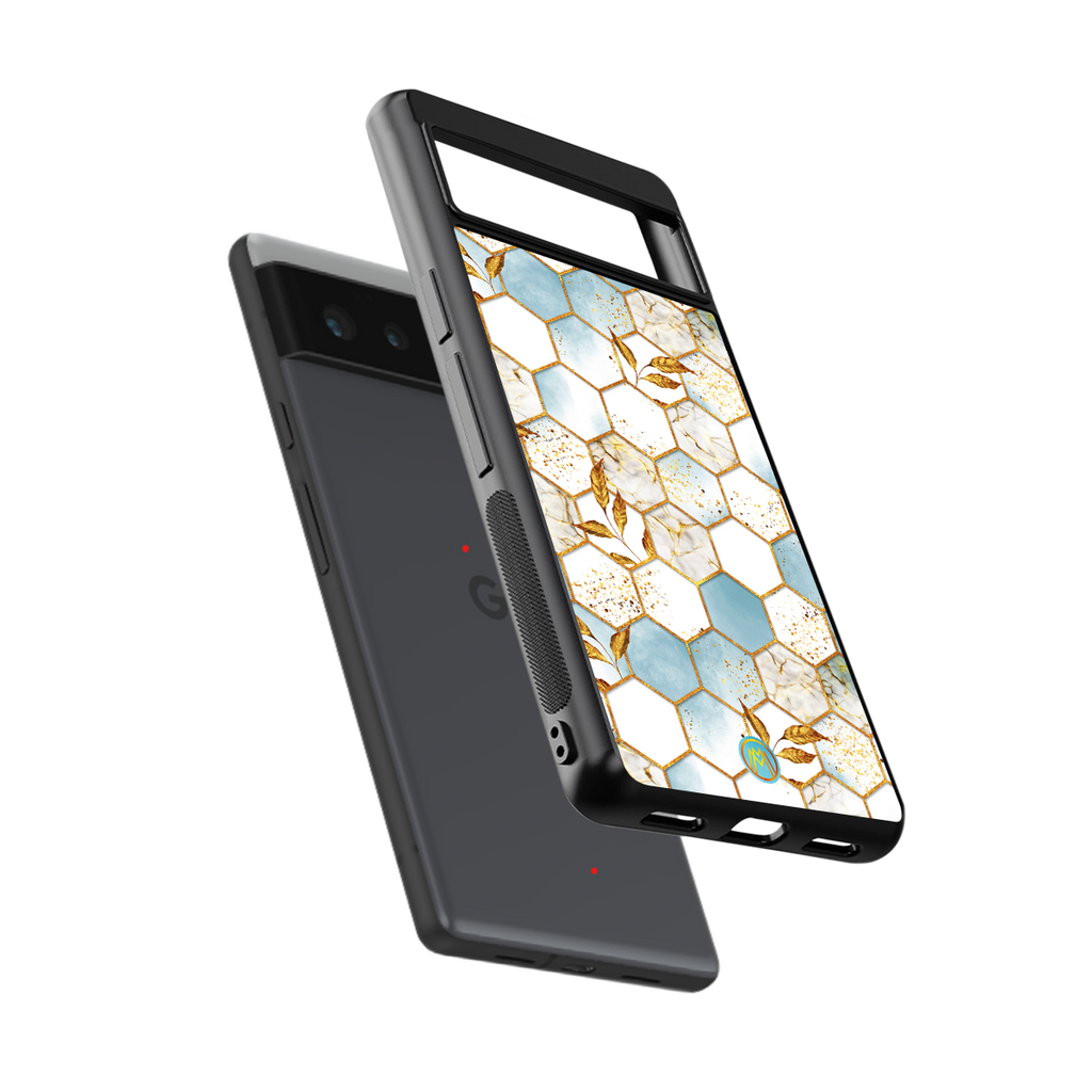 white marble tiles back phone cover | glass case for google pixel 6