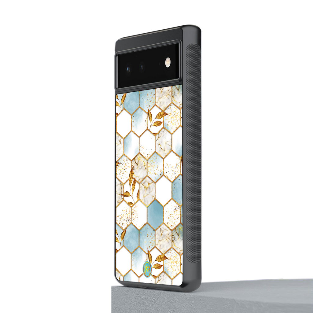 white marble tiles back phone cover | glass case for google pixel 6