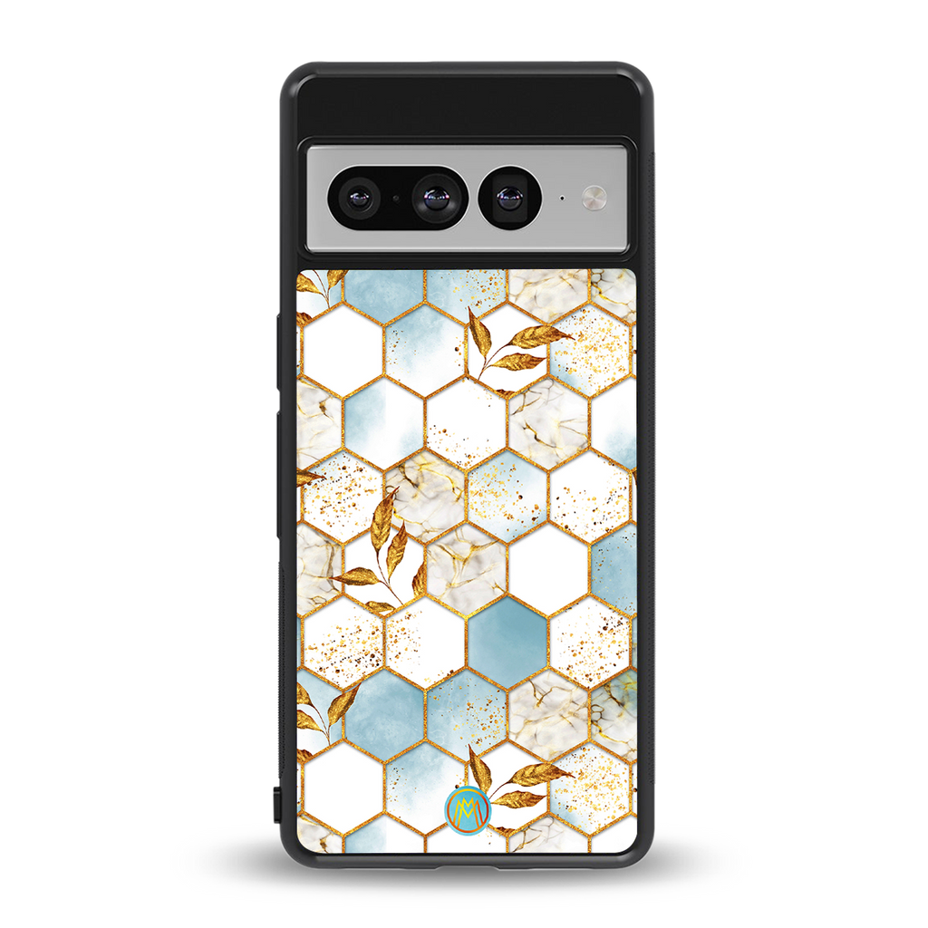 white marble tiles back phone cover | glass case for google pixel 7 pro