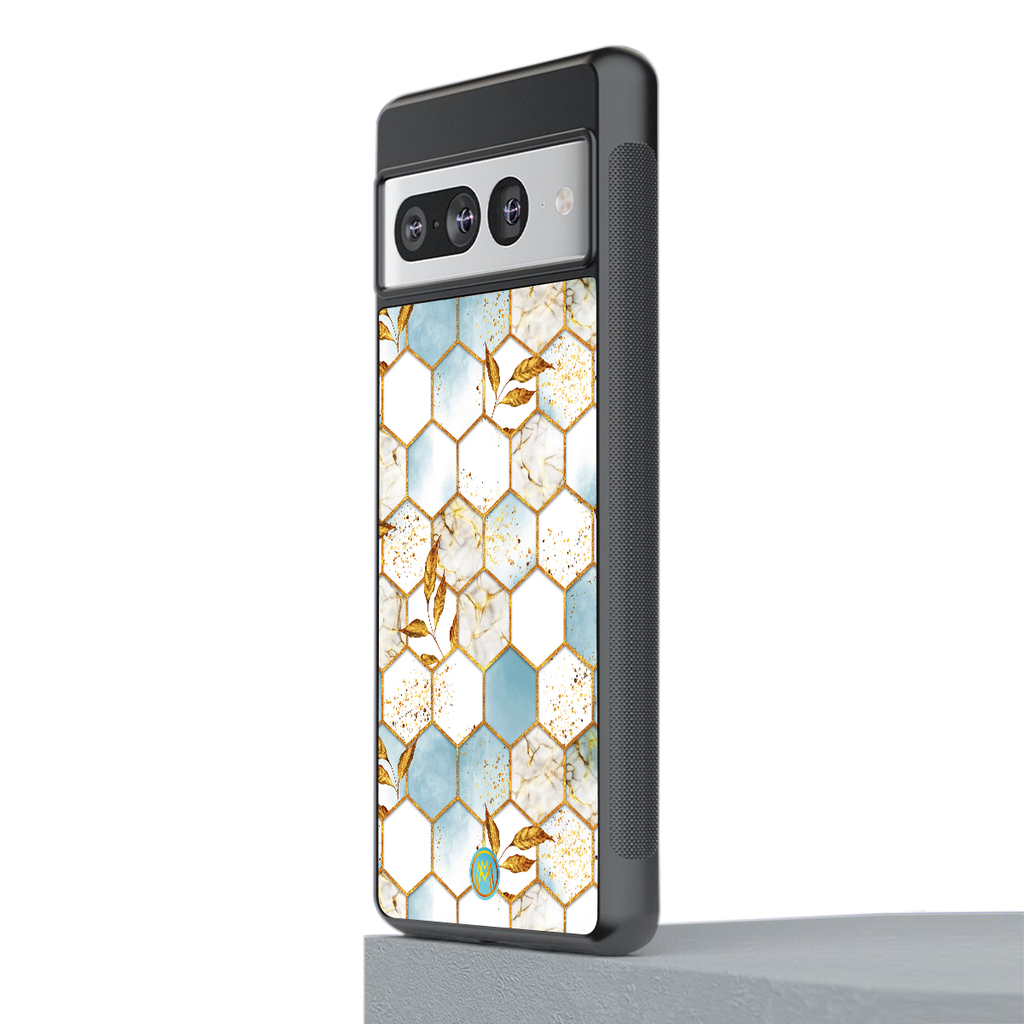 white marble tiles back phone cover | glass case for google pixel 7 pro