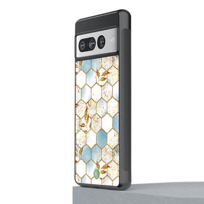 white marble tiles back phone cover | glass case for google pixel 7 pro