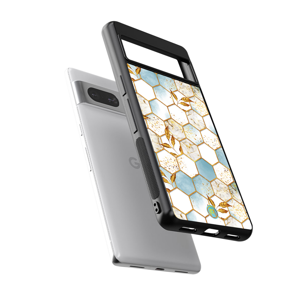 white marble tiles back phone cover | glass case for Google Pixel 7
