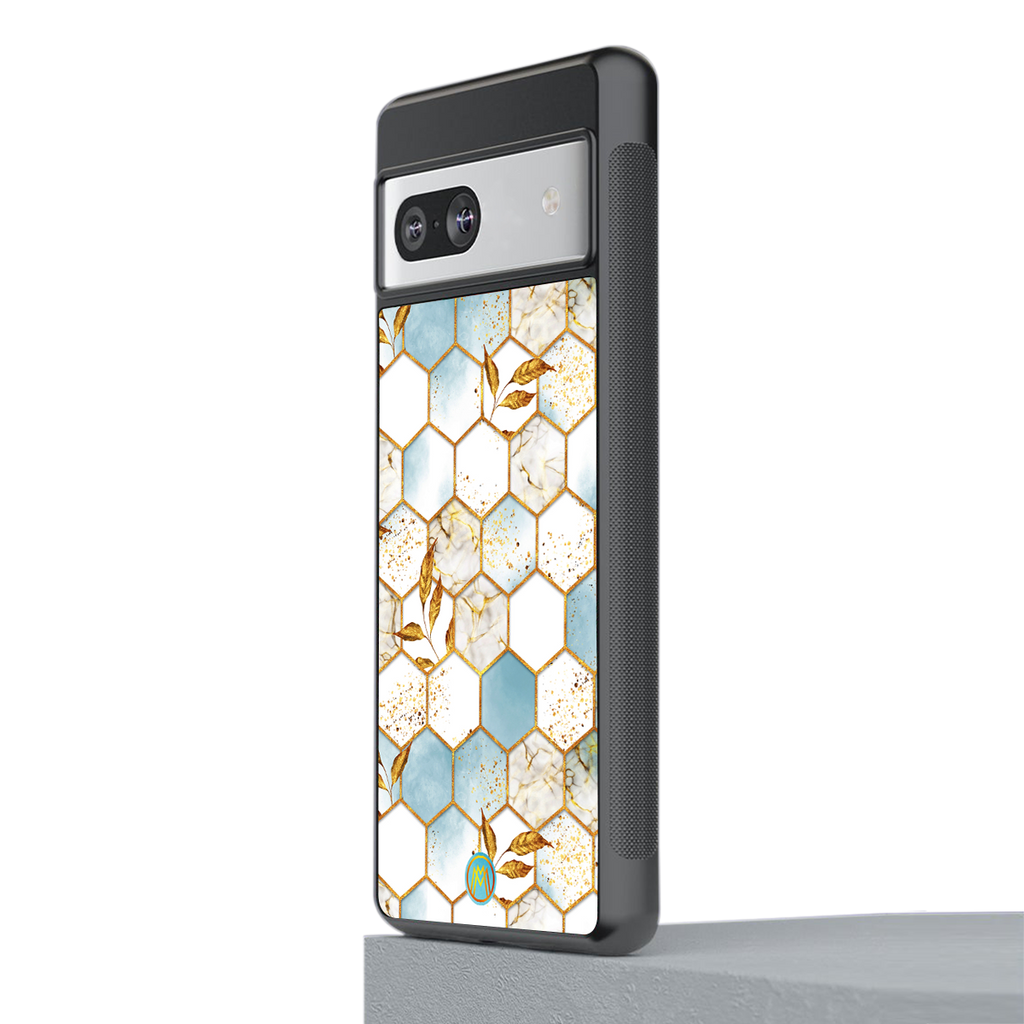 white marble tiles back phone cover | glass case for Google Pixel 7