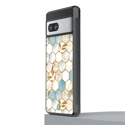 white marble tiles back phone cover | glass case for Google Pixel 7A