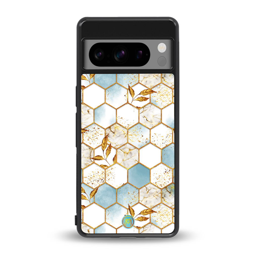 white marble tiles back phone cover | glass case for google pixel 8 pro