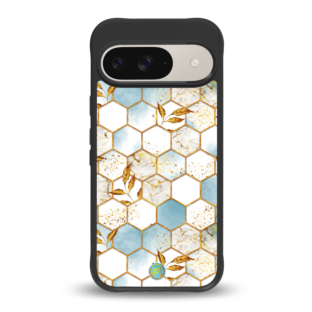 white marble tiles back phone cover | glass case for google pixel 9