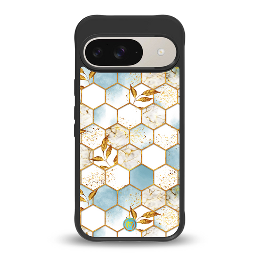 white marble tiles back phone cover | glass case for google pixel 9