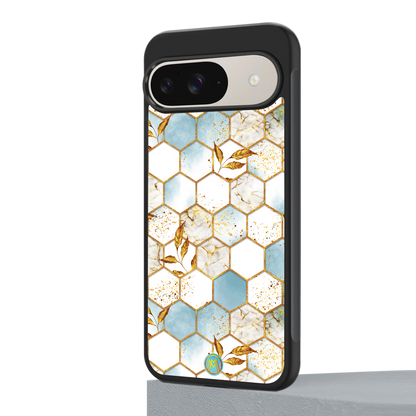 white marble tiles back phone cover | glass case for google pixel 9