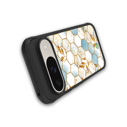 white marble tiles back phone cover | glass case for google pixel 9