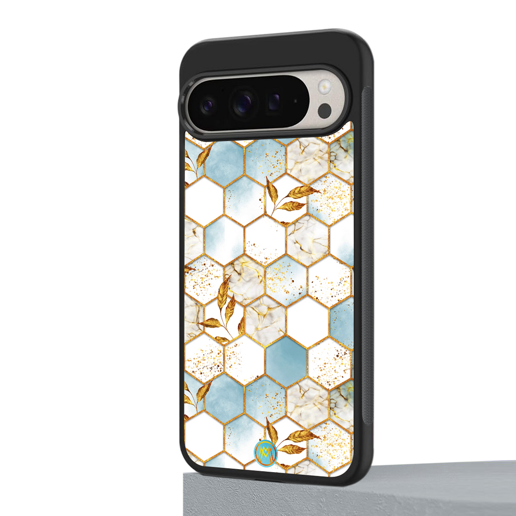 white marble tiles back phone cover | glass case for google pixel 9 pro