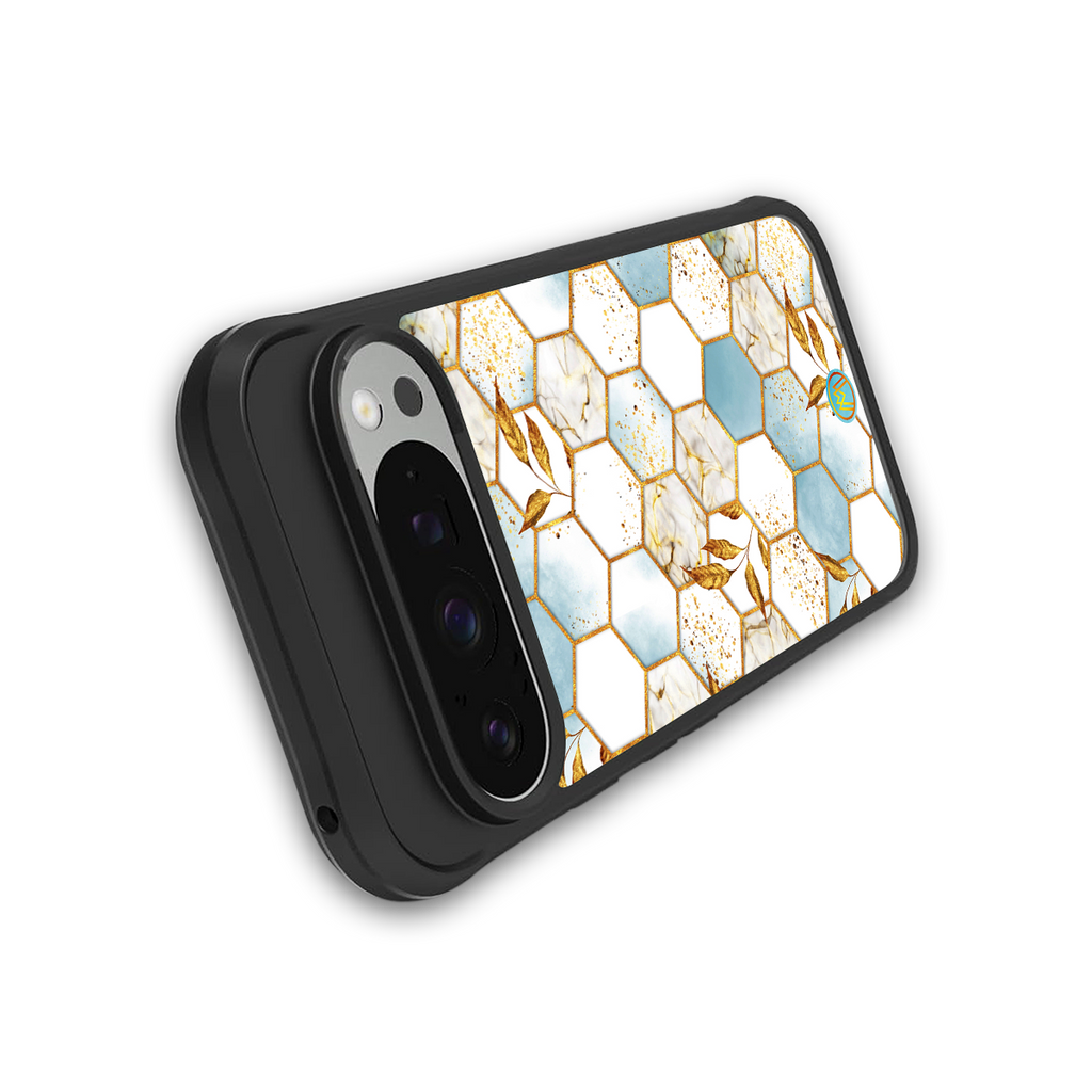 white marble tiles back phone cover | glass case for google pixel 9 pro