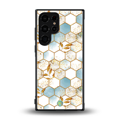 white marble tiles back phone cover | glass case for samsung galaxy s24 ultra