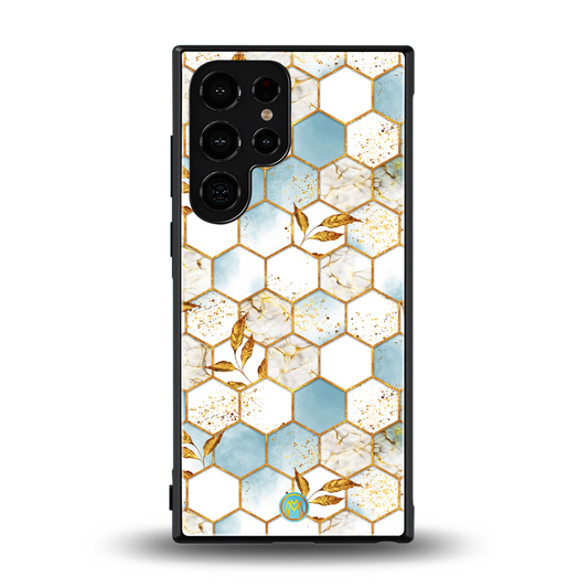 white marble tiles back phone cover | glass case for samsung galaxy s24 ultra