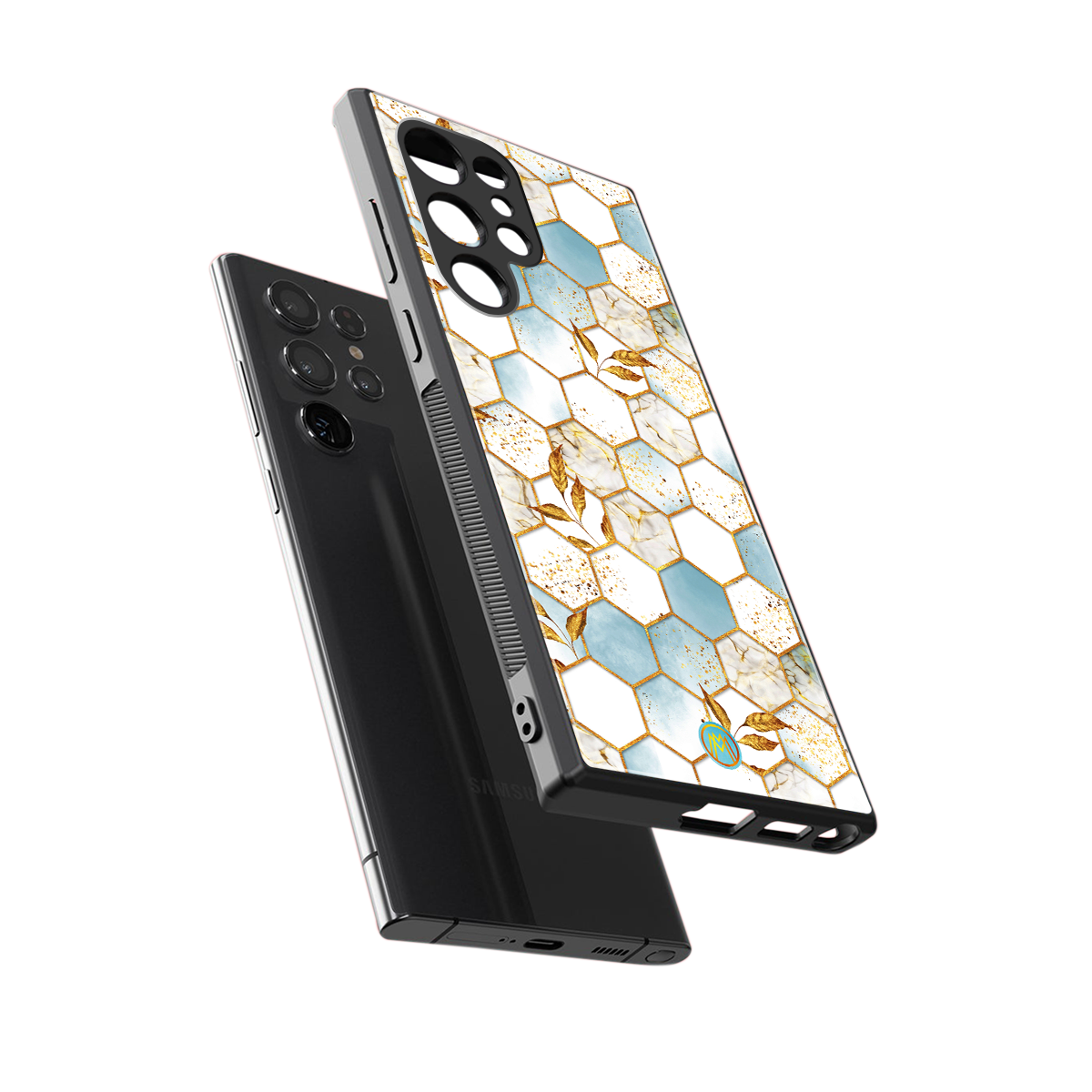 white marble tiles back phone cover | glass case for samsung galaxy s24 ultra