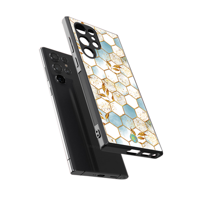 white marble tiles back phone cover | glass case for samsung galaxy s24 ultra