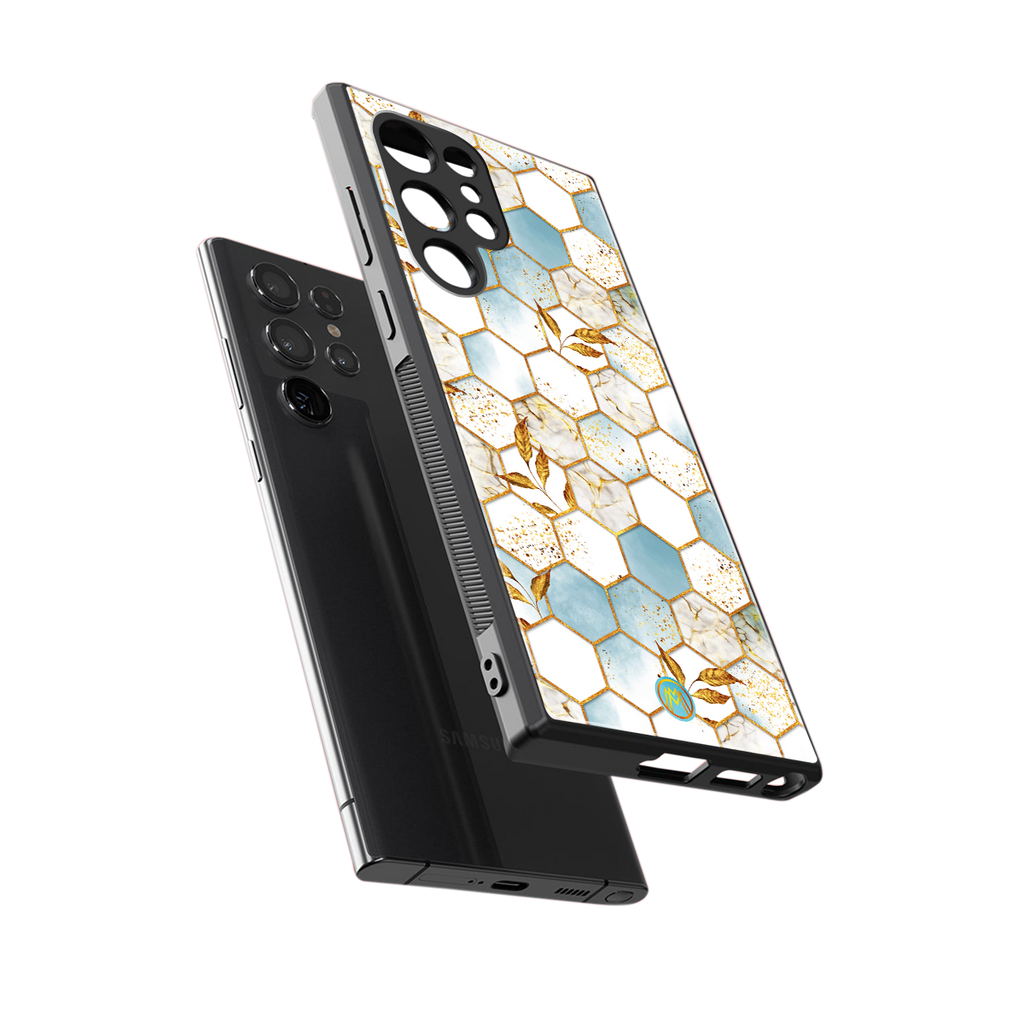 white marble tiles back phone cover | glass case for samsung galaxy s23 ultra