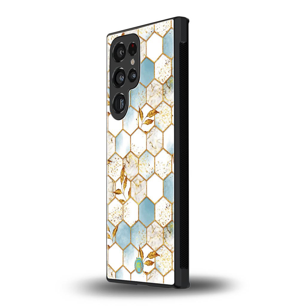 white marble tiles back phone cover | glass case for samsung galaxy s23 ultra