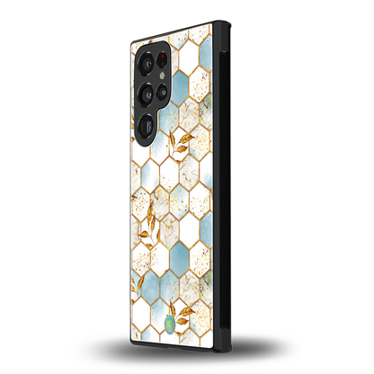 white marble tiles back phone cover | glass case for samsung galaxy s23 ultra