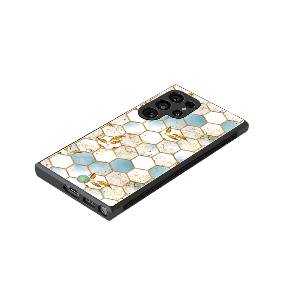 white marble tiles back phone cover | glass case for samsung galaxy s24 ultra