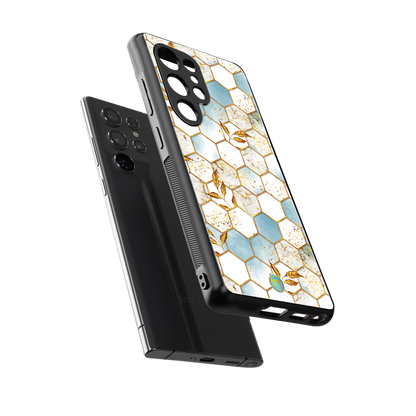white marble tiles back phone cover | glass case for samsung galaxy s25 ultra