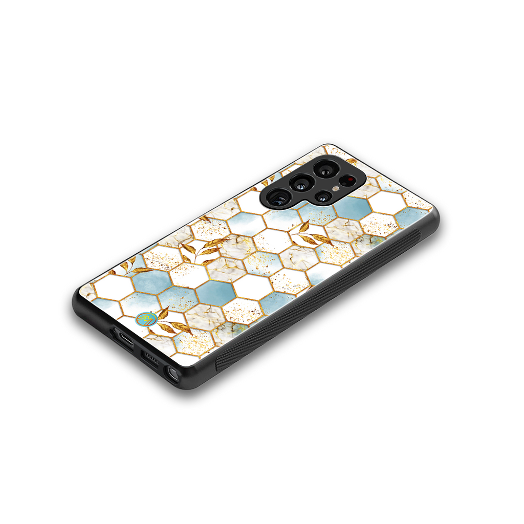 white marble tiles back phone cover | glass case for samsung galaxy s25 ultra