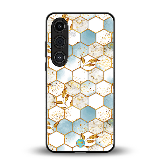 white marble tiles back phone cover | glass case for samsung galaxy s24 fe