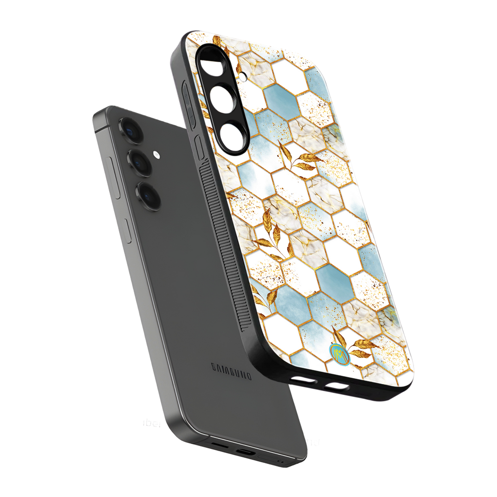 white marble tiles back phone cover | glass case for samsung galaxy s24 plus