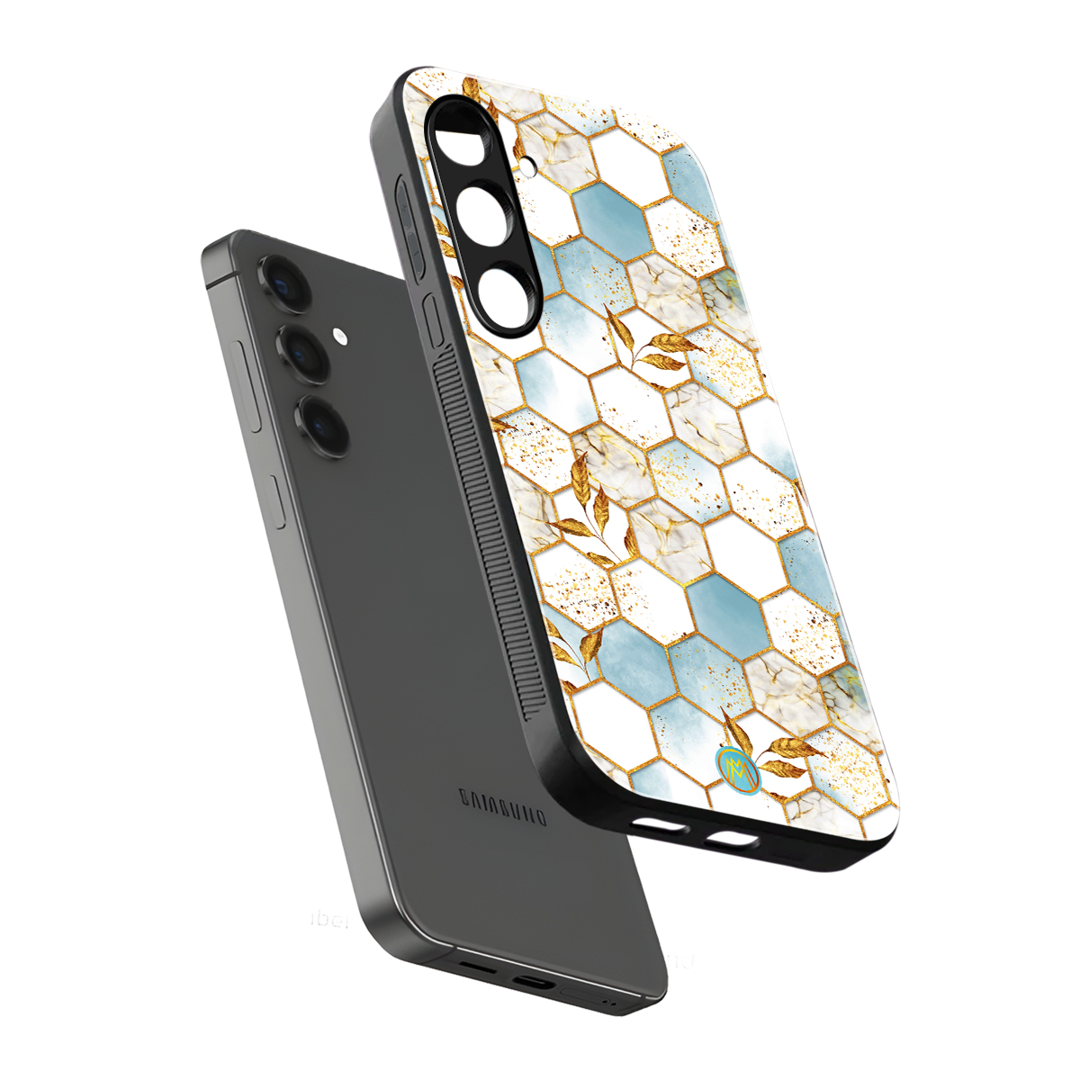 white marble tiles back phone cover | glass case for samsung galaxy s23