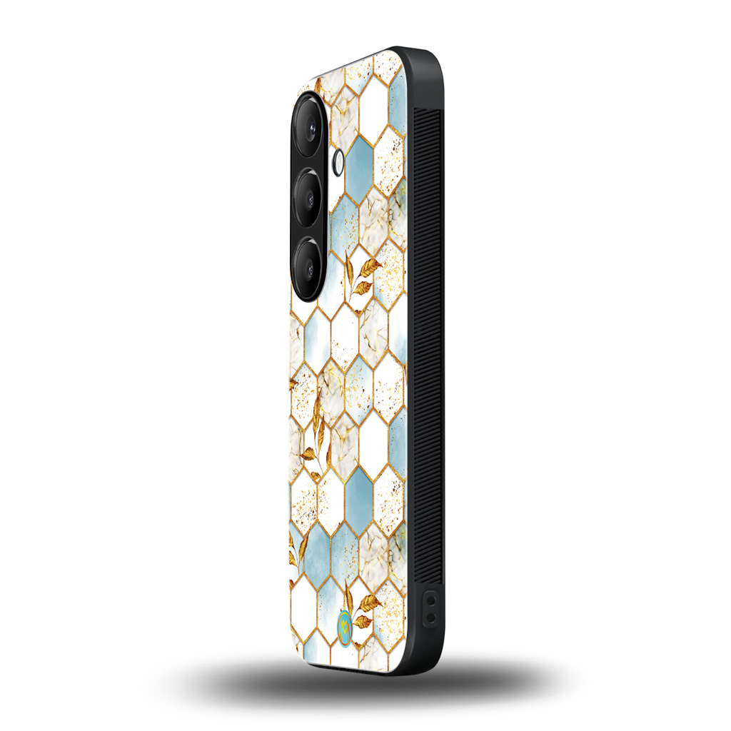 white marble tiles back phone cover | glass case for samsung galaxy s24