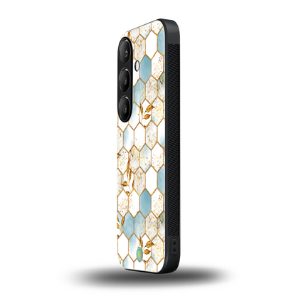 white marble tiles back phone cover | glass case for samsung galaxy s23