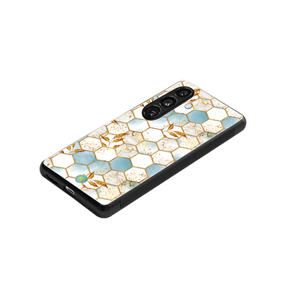 white marble tiles back phone cover | glass case for samsung galaxy s23