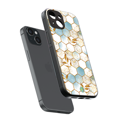 white marble tiles back phone cover | glass case for iphone 15