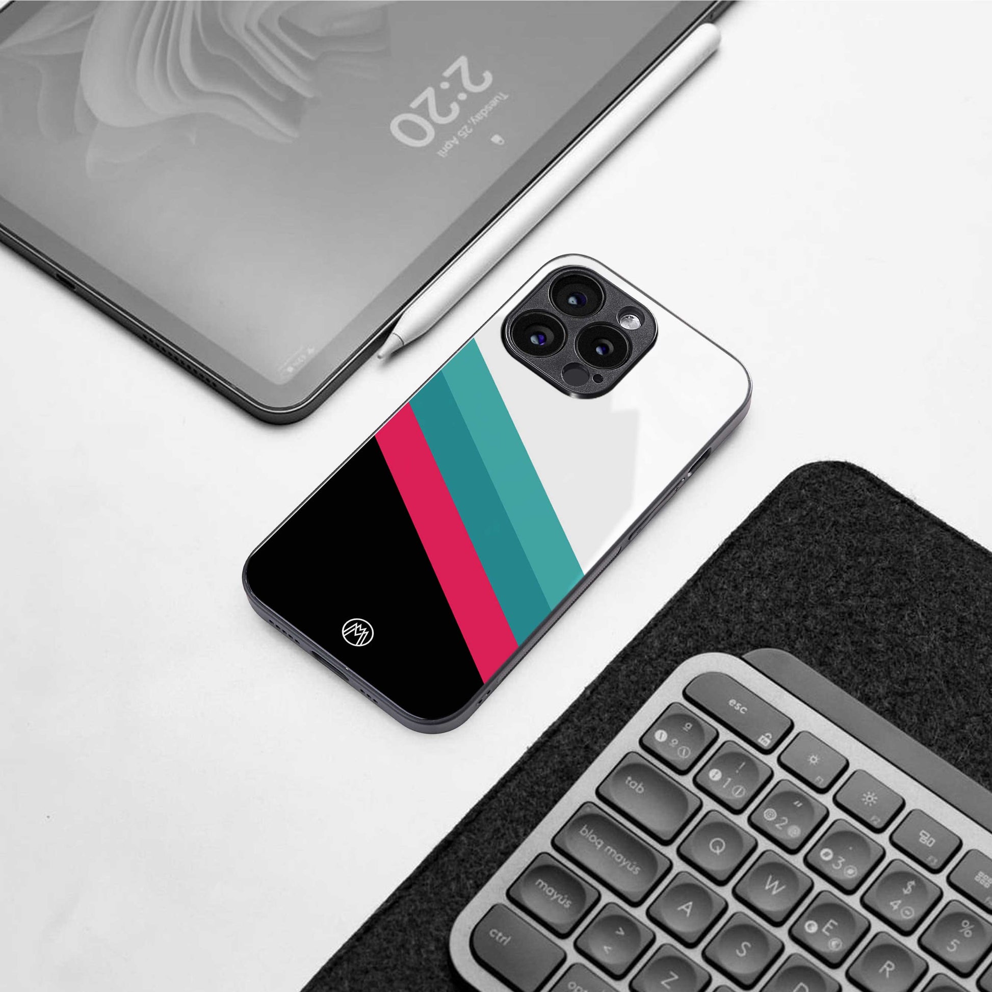 white green red pattern stripes back phone cover | glass case for iphone 14