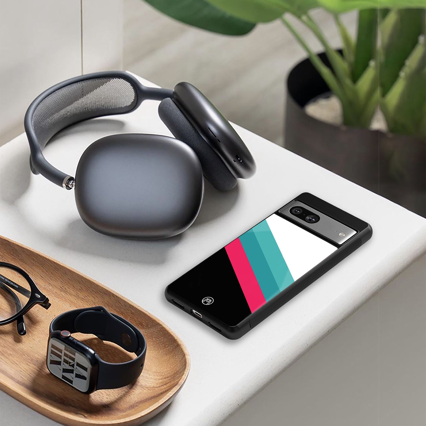 white green red pattern stripes back phone cover | glass case for Google Pixel 8