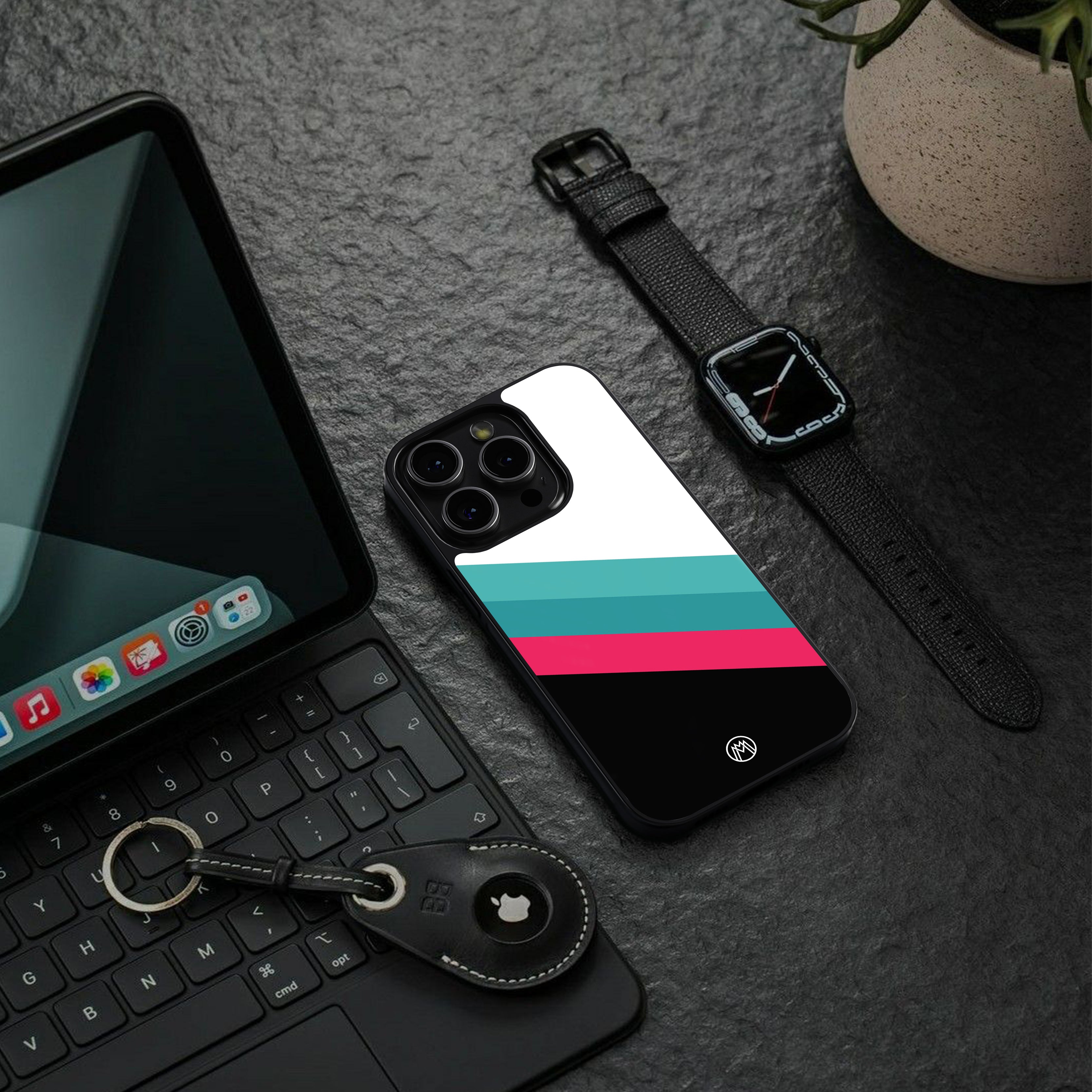 white green red pattern stripes back phone cover | glass case for iphone 16 plus