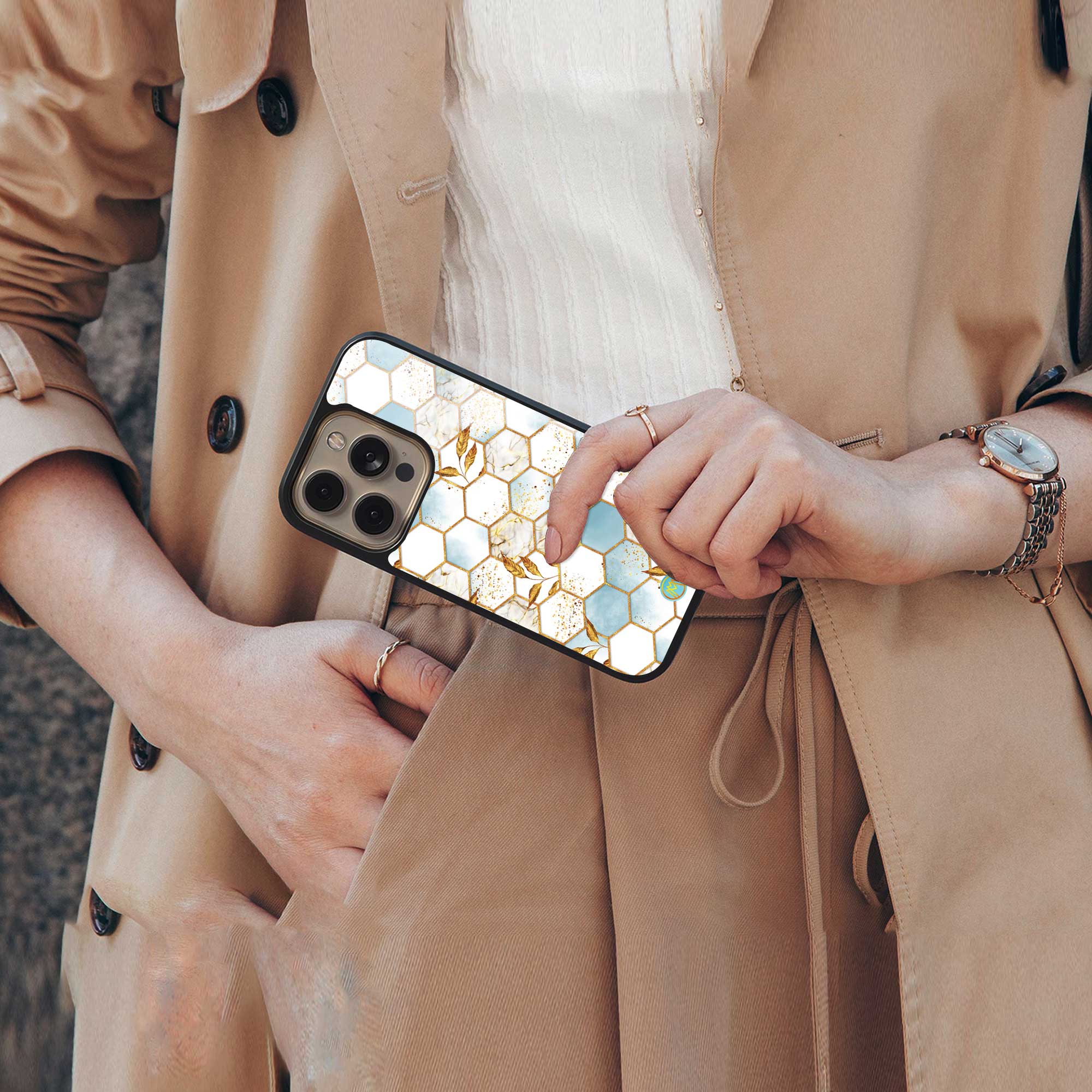 white marble tiles back phone cover | glass case for iphone 14 pro max