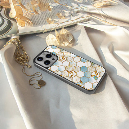 white marble tiles back phone cover | glass case for iphone 16