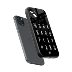 work hard play hard back phone cover | glass case for iphone 14 plus