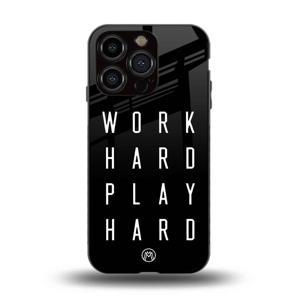 work hard play hard back phone cover | glass case for iphone 14 pro