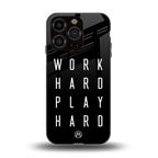 work hard play hard back phone cover | glass case for iphone 14 pro